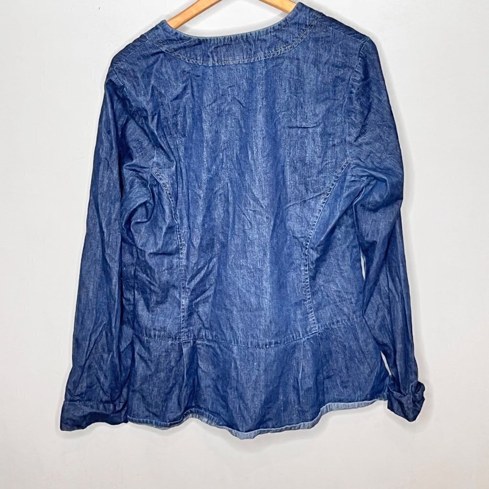 Flax Button Front Denim Chambray Long Sleeve Shirt- Size Small - Picture 3 of 4